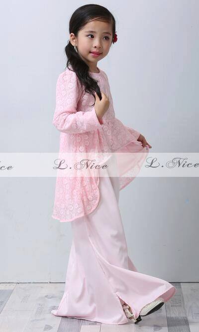 Elegance Peplum Lace Kurung (LNICE) SIZE 2 3 4 5 10Y Lace Pink